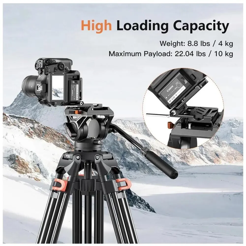 Coman Aluminum Video Tripod with Hydraulic Head for Cameras & Phones